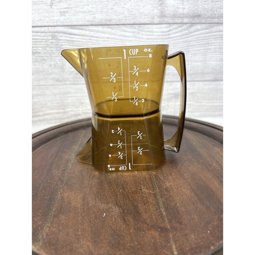Vintage Plastic Amber Color Double Sided Plastic Measuring Cup Retro Cottagecore